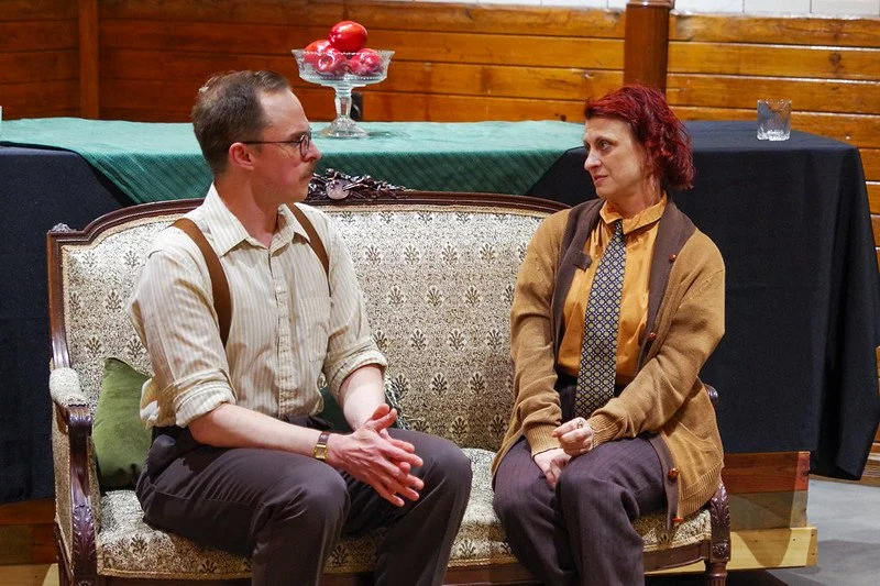  Lukas Felix Schooler as Leonard and Maria Burnham as Latimer in Ghostlight Ensemble’s production of   The Dover Road     by A.A. Milne  (Photo by Pete Guither)  