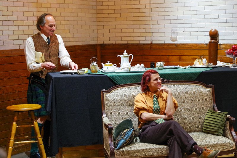 James Sparling as Dominic and Maria Burnham as Latimer in Ghostlight Ensemble’s production of   The Dover Road  by A.A. Milne  (Photo by Pete Guither)  