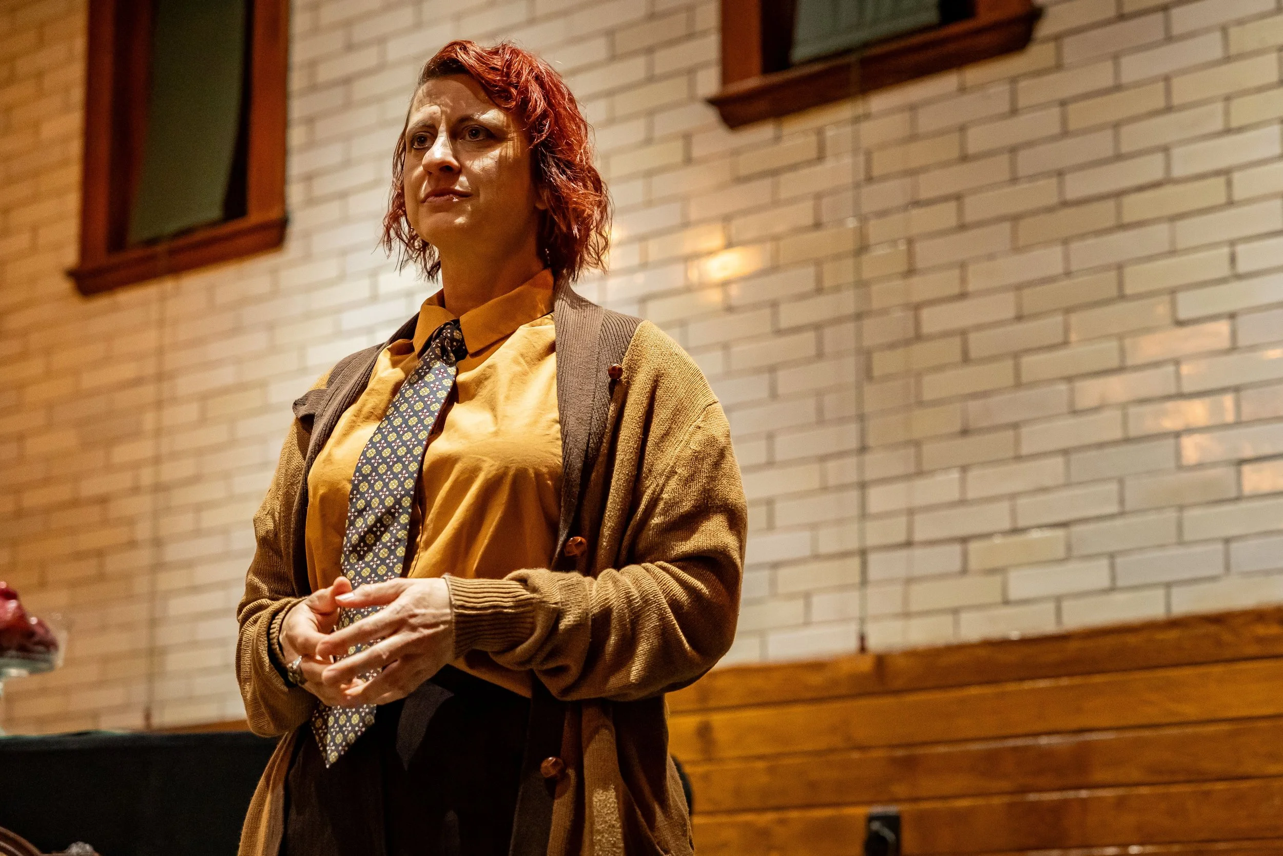  Maria Burnham as Latimer in Ghostlight Ensemble’s production of   The Dover Road   at the Glessner House in 2026.  (Photo by Alex Albrecht)  