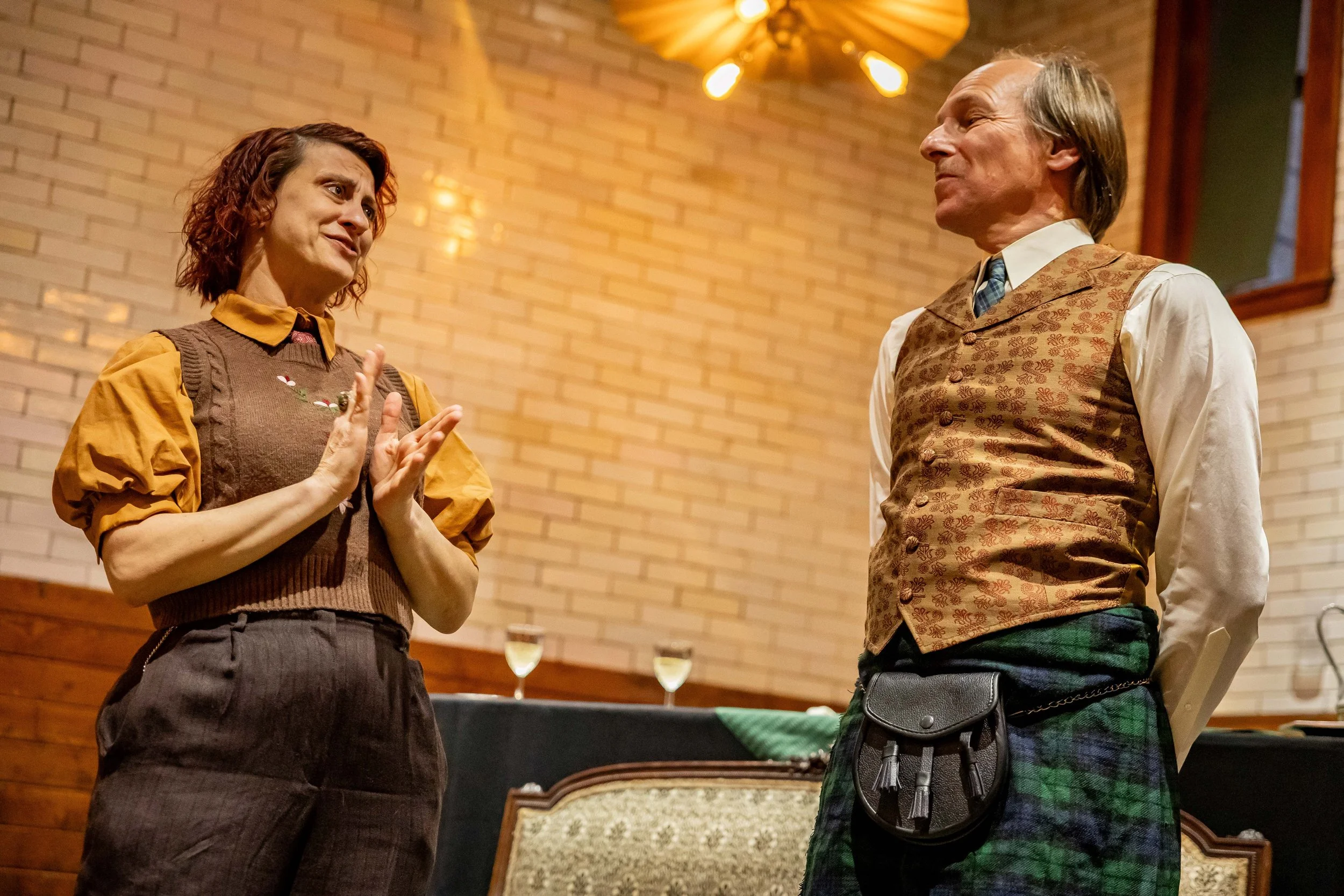  Maria Burnham as Latimer and James Sparling as Dominic in Ghostlight Ensemble’s production of   The Dover Road     by A.A. Milne.  (Photo by Alex Albrecht)  
