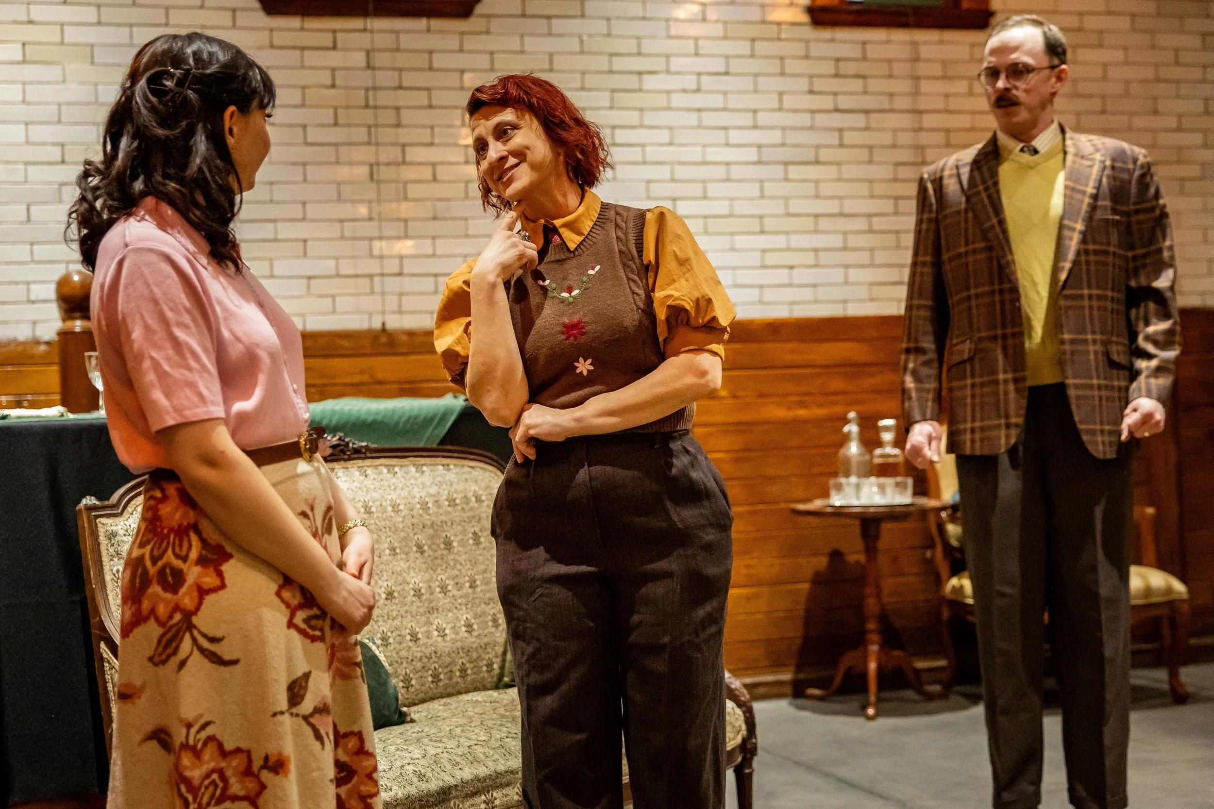  Hannah Perez as Anne, Maria Burnham as Latimer and Lukas Felix Schooler as Leonard in Ghostlight Ensemble’s production of   The Dover Road  by A.A. Milne.  (Photo by Alex Albrecht)  