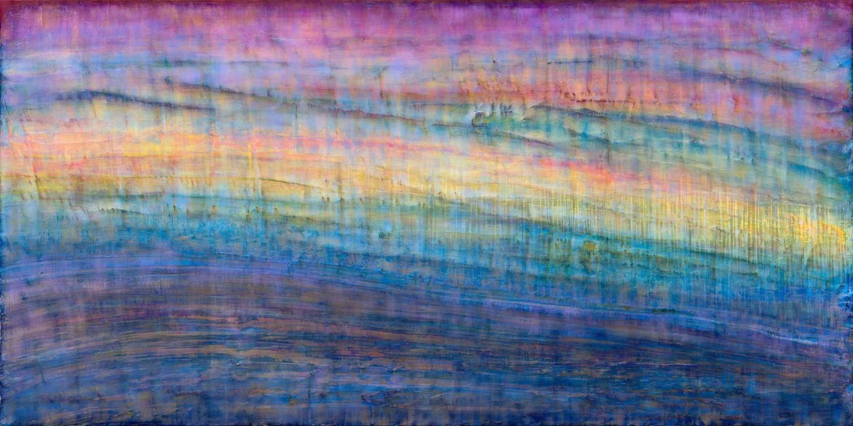 Charmaine Shively, Homesick, Coldwax, oils, pearlescent pigments, 24 x 48 inches, 2023