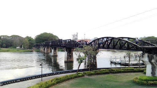 Famous Bridge River Kwai, built during WW II. Japan constructed the meter-gauge railway line from Ban Pong, Thailand to Thanbyuzayat, Burma. The line passing through the scenic Three Pagodas Pass runs for 250 miles. Known now as the Death Railway, the line was meant to transport cargo daily to India, to back up their planned attack on India.