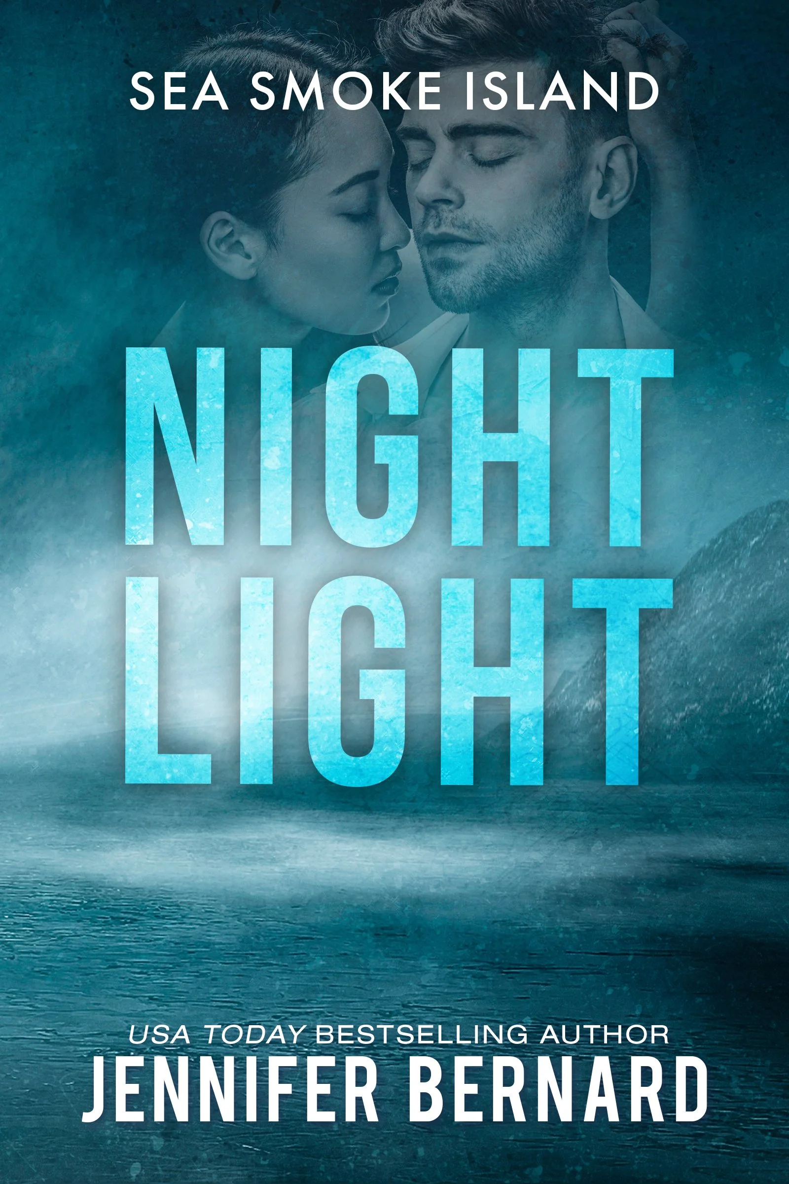  Night Light Cover. Couple embracing over a dramatic night ocean image. 