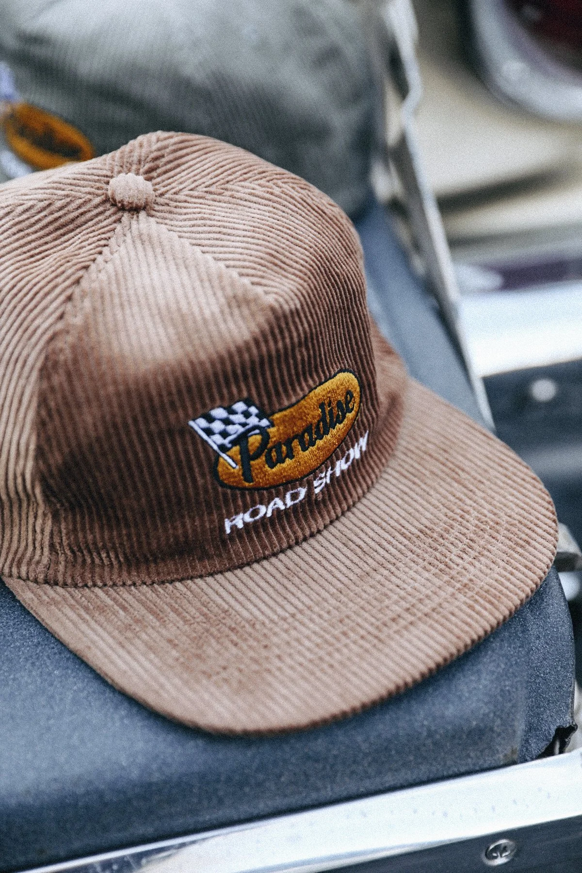 Brown Corduroy Yellow Checkered Flag Hat