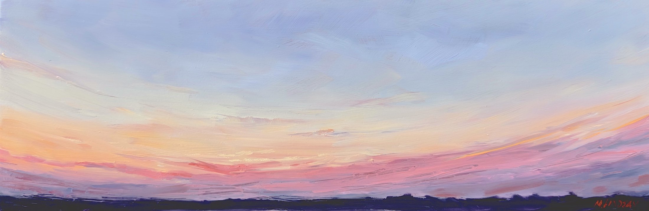 Red-Violet, End of Day ,Spurs Ranch Road Series, Oil on Panel, 4" x 12" -225
