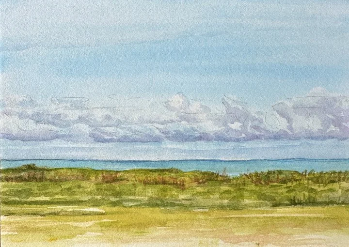 12PM Galveston View, En Plein Air Watercolor , 5" x 7" 200