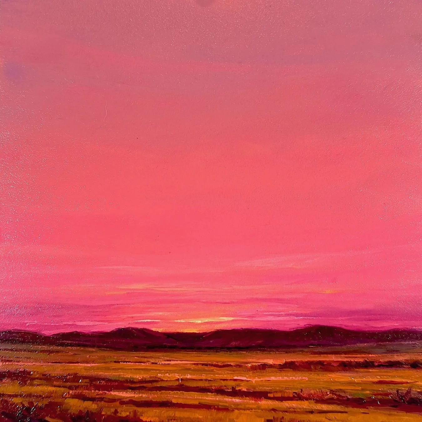 Pink Dusk, West Texas, Oil on Panel, 8" x 8" -240
