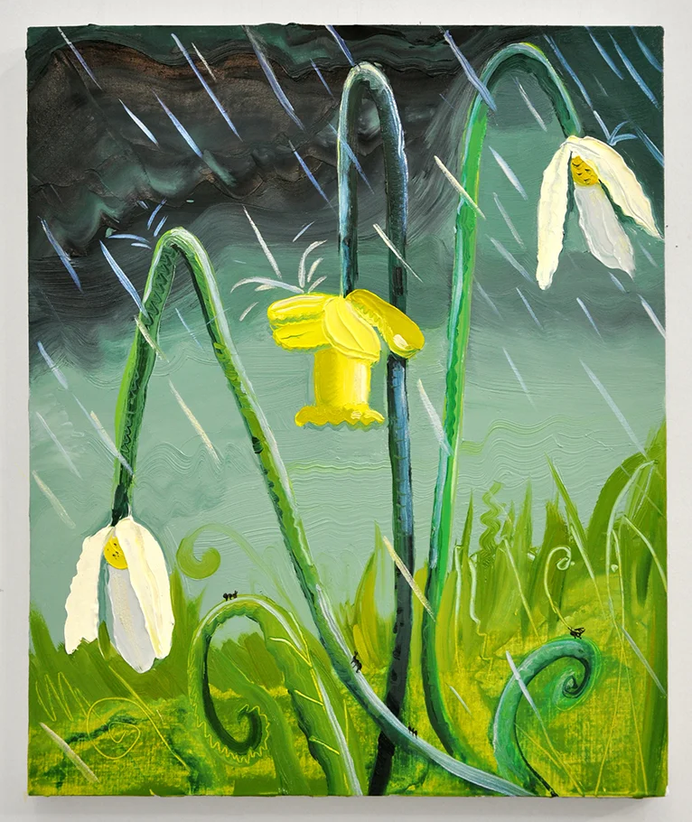 Sad Flowers in the Rain. Oil on panel. 14 x 17 inches. Nikki Maloof.