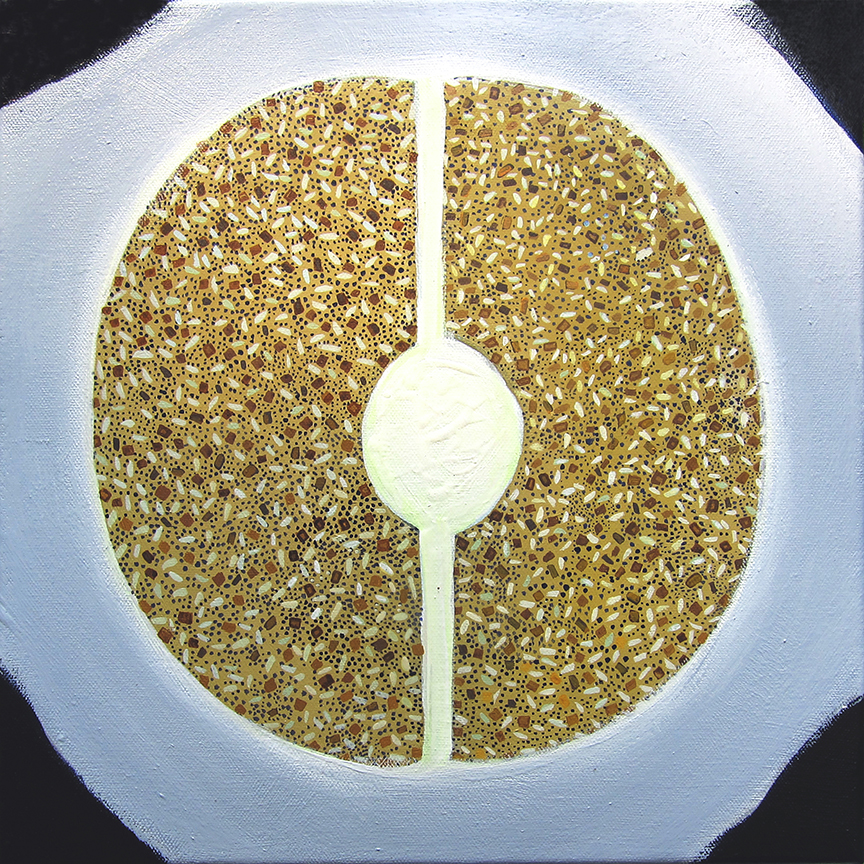 Everything bagel , 2015, acrylic on canvas, 12 x 12 inches. Jennifer Coates.