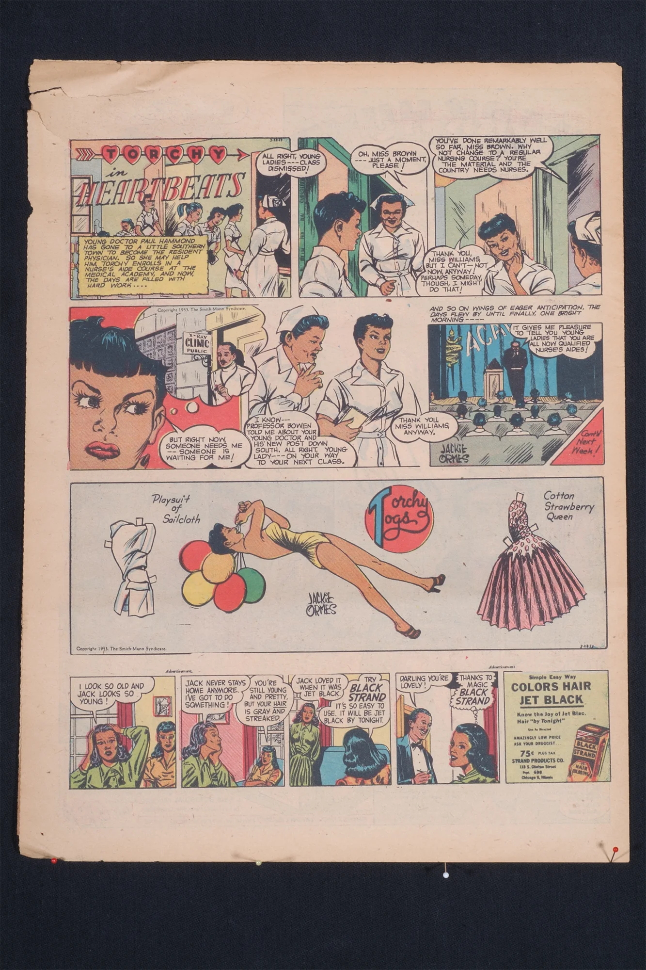 Jackie Ormes (American, b. 1911 - 1985) Torchy in Heartbeats, 1953, Newsprint sheet, 10.5 x 15 inches, Published by the Pittsburgh Courier