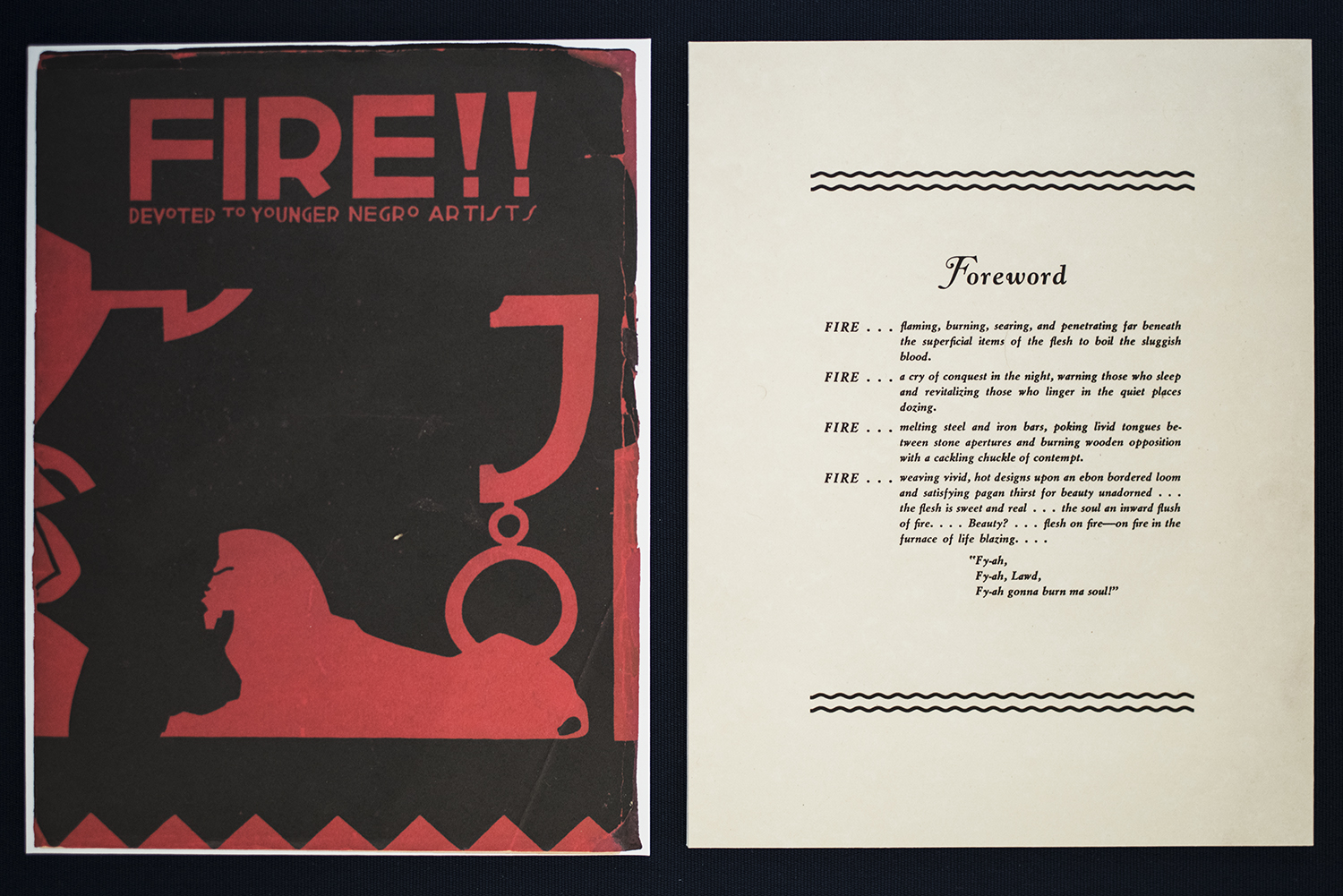 Fire!! A Quarterly Devoted to the Younger Negro Artists, 1926, National Urban League. Wallace Thurman, editor (American, b. 1902 - 1934) Dust Jacket: Aaron Douglas (American, b. 1899 - 1979). 