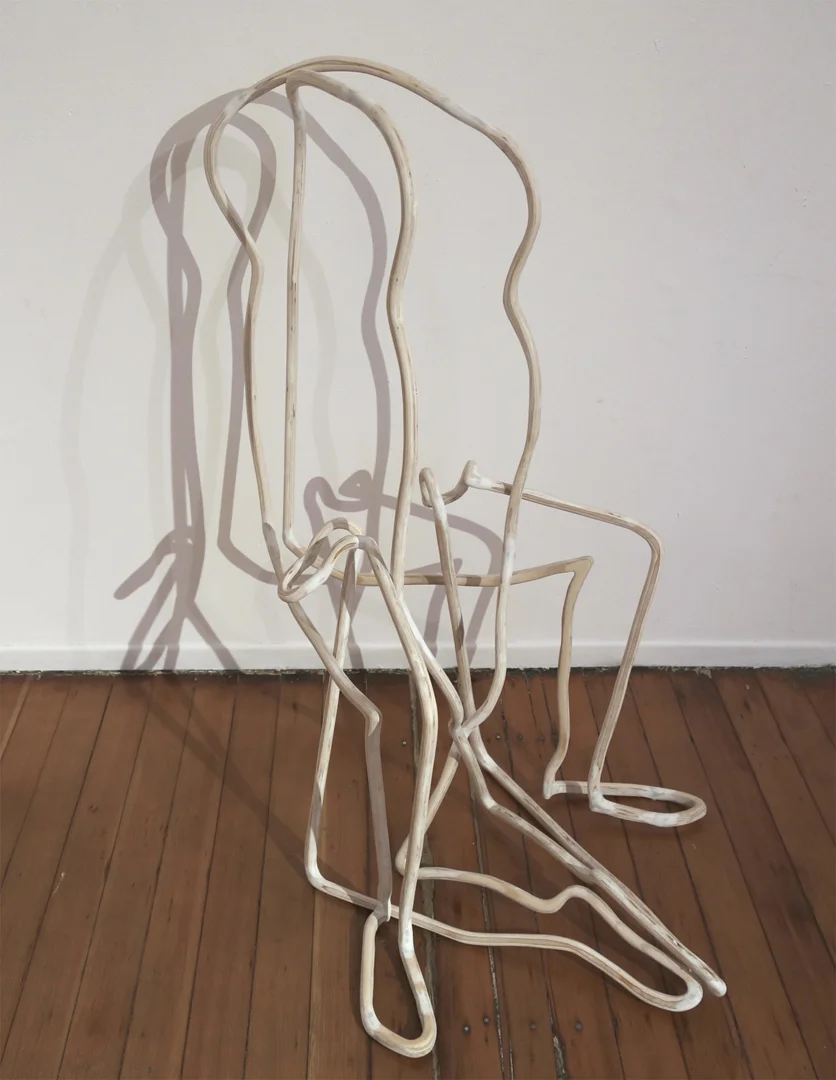 Friend’s House, 2016 . 50” H, 28” W, 32” D. Plywood, epoxy putty, wood filler, polyurethane. Lee Relvas. 