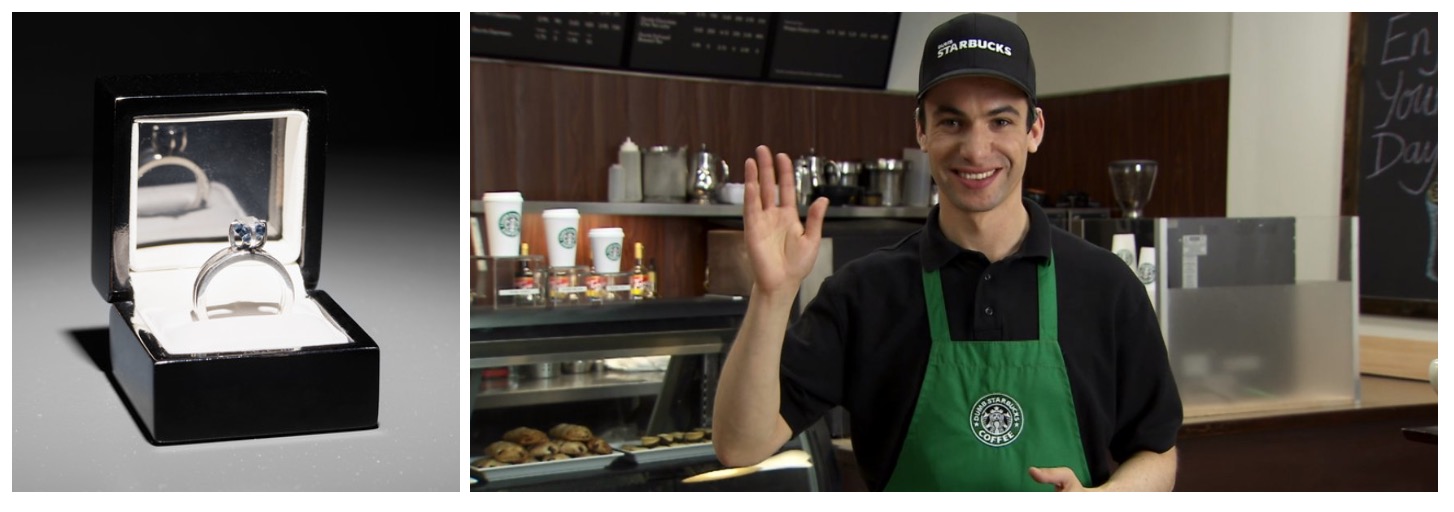 Left: Jill Magid's "The Proposal"; Right: Nathan Fielder's "Dumb Starbucks" 