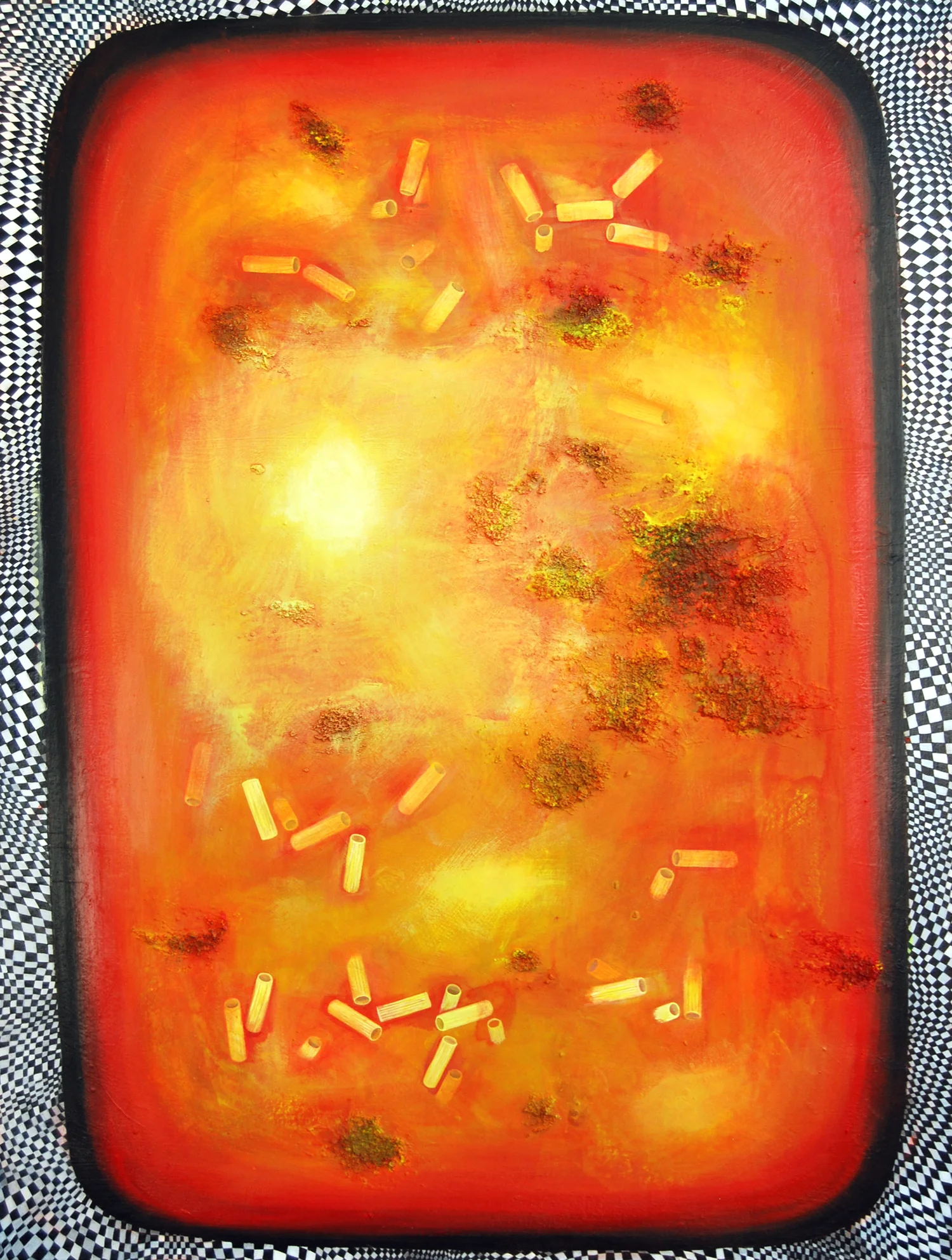 Rigatoni Casserole , 2015, acrylic on canvas, 40 x 30 inches, acrylic and pumice on canvas. Jennifer Coates.