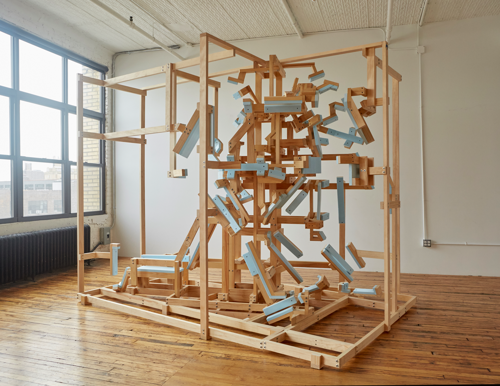 Norm Paris, "Shipping Loss (Byner and Castillo)," 2015; wood, metal, foam, 9 x 10 x 8 feet