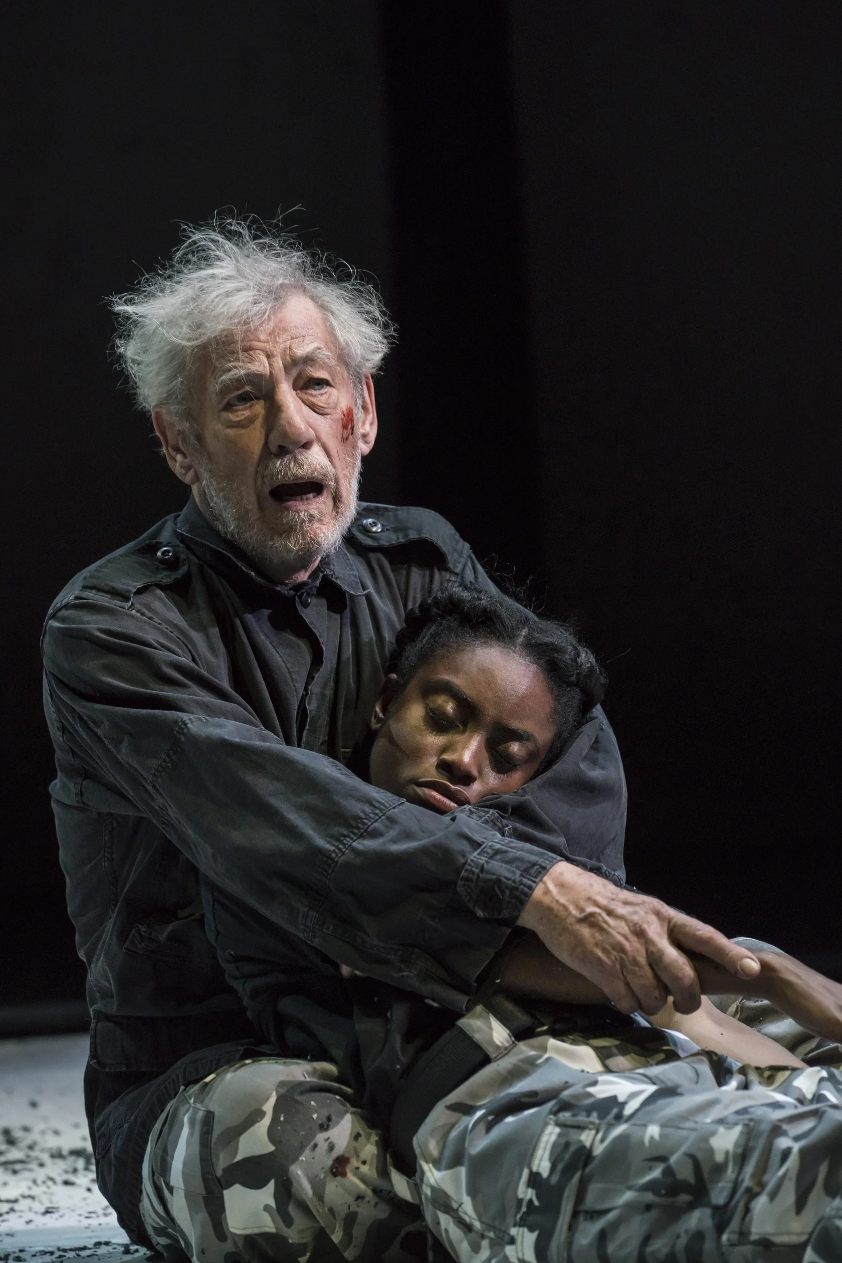 NTL 2018 King Lear - Ian McKellen (King Lear) and Anita-Joy Uwajeh (Cordelia) at Duke of Yorks Theatre. Photo by Johan Persson.jpg