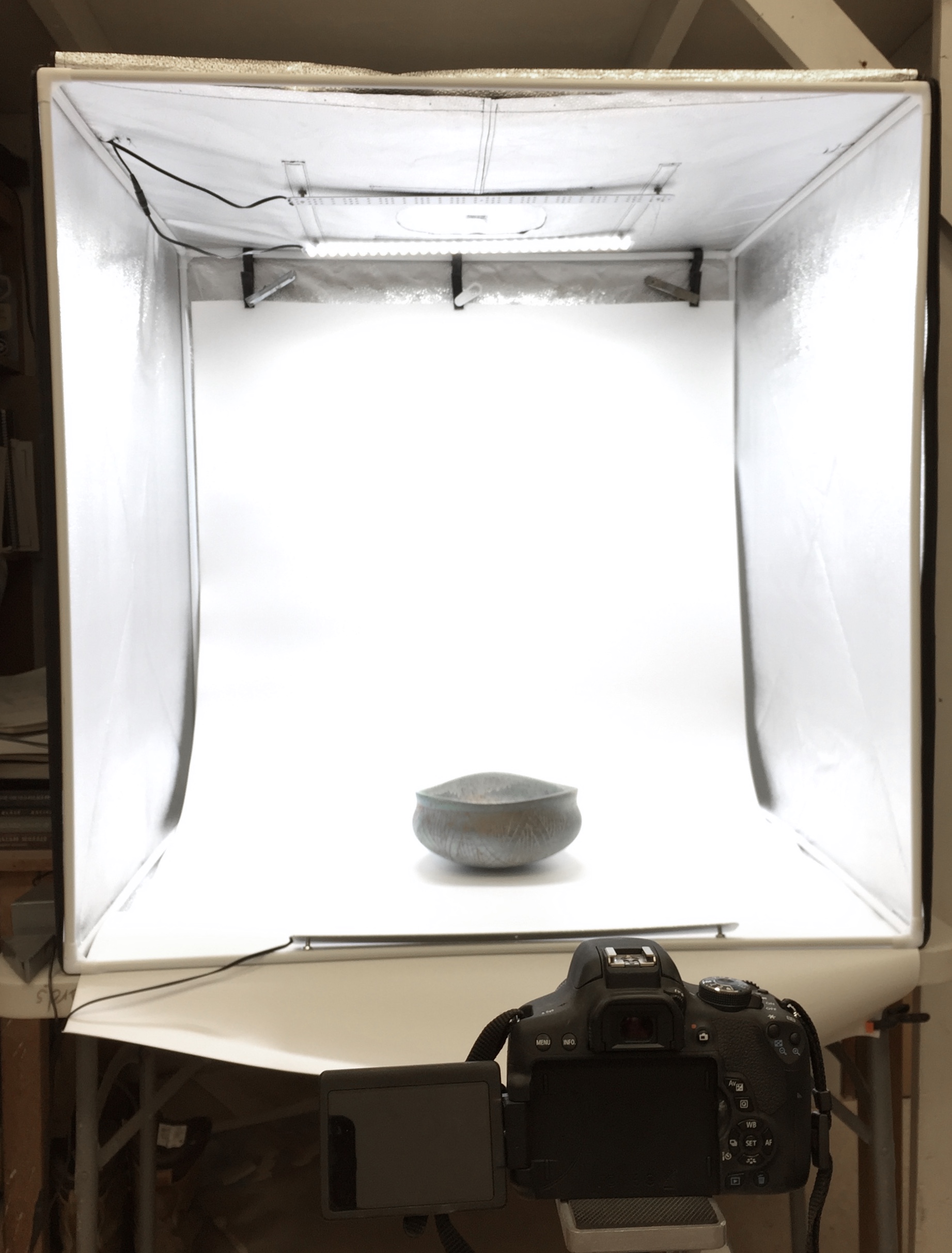 Neil Celani’s photo booth set up for white backgrounds. Work and photograph by Neil Celani. 2019.