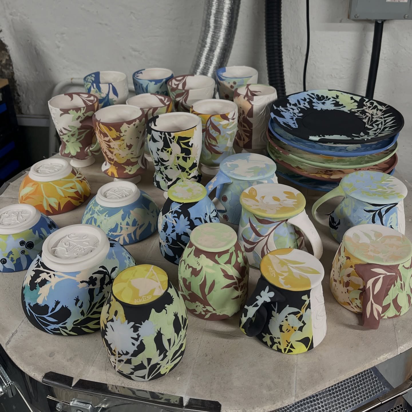 First kiln load is being glazed up for NCECA! Find these at @intandemgallery &lsquo;s expo hall booth