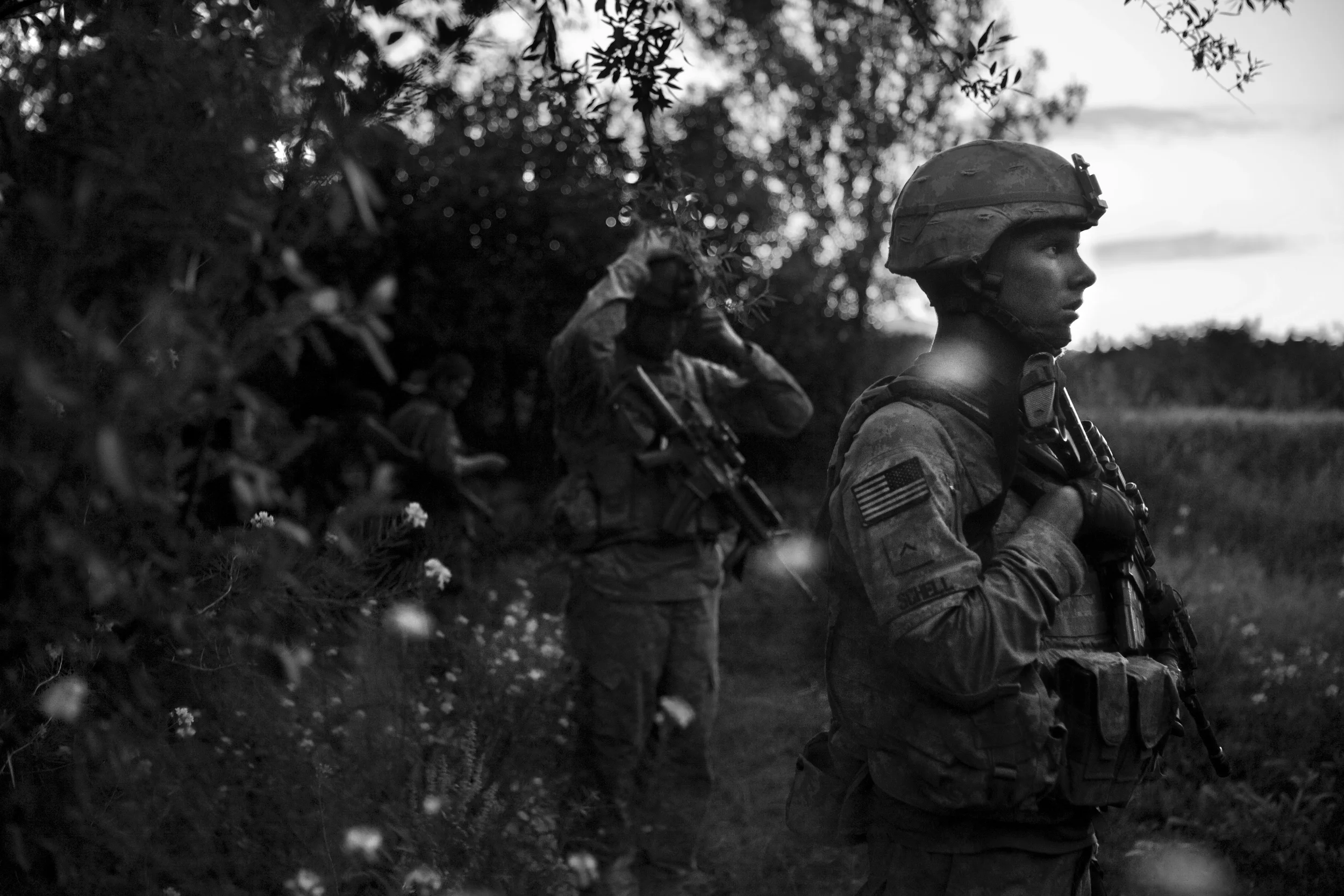  Pfc. Tyler Schell on patrol at dusk, Tangi Valley. 
