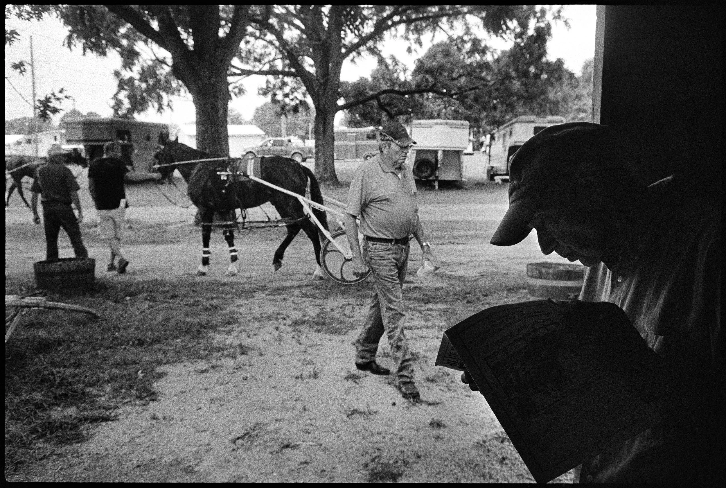  Reading the race program.&nbsp; 