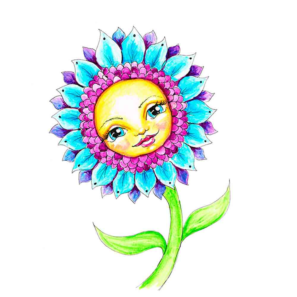 Flower Face No 15 Turquoise Daisy