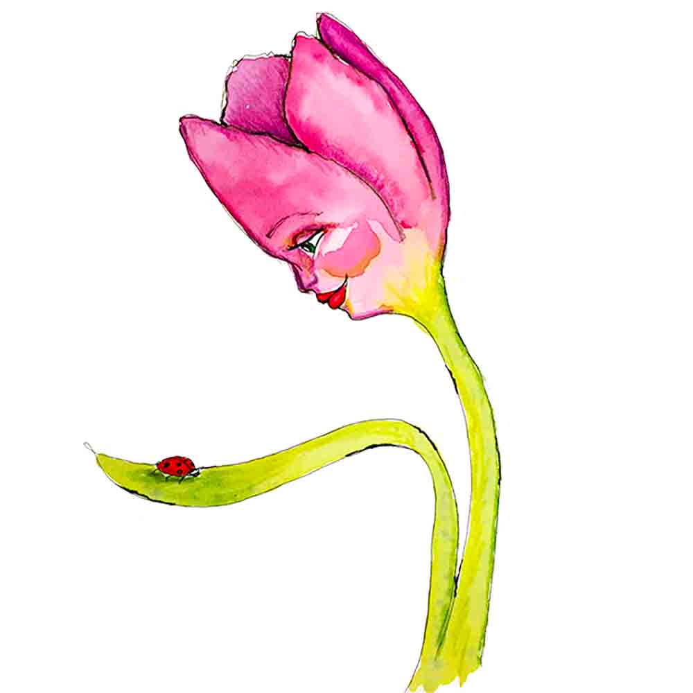 Flower Face No 11 Tulip and Ladybug