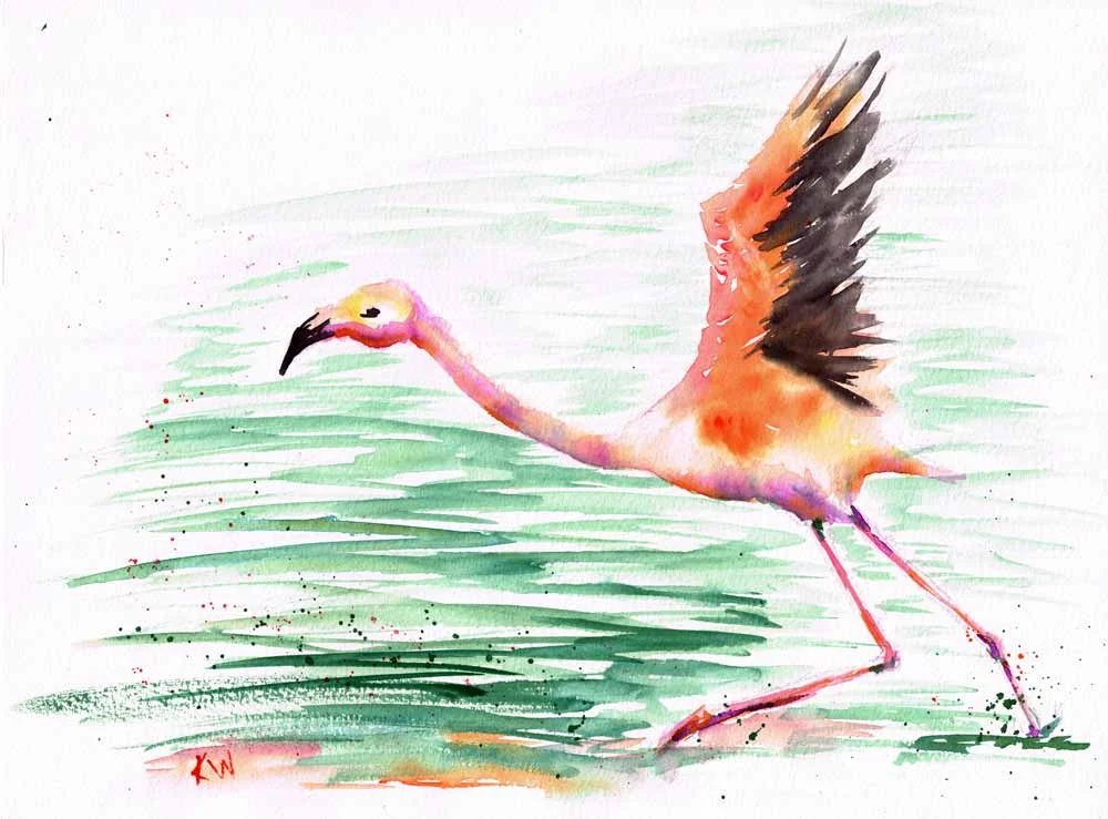 Dramatic Birds no 8 On My Way! (Watercolour on Paper, 9"x12")