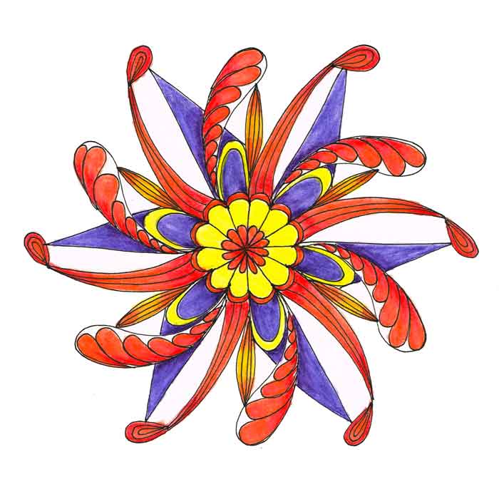 Mandalas 2018 no 1- (Mixed media sketchbook, 10"x 10")