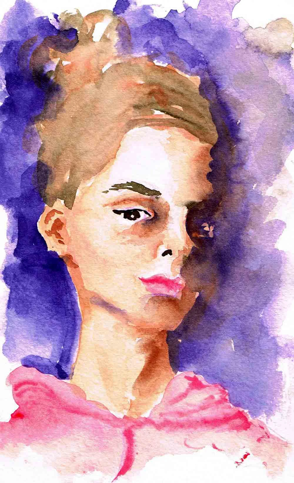 Watercolour portraits no 5 - In Shadow (Watercolour sketchbook 5"x 8")