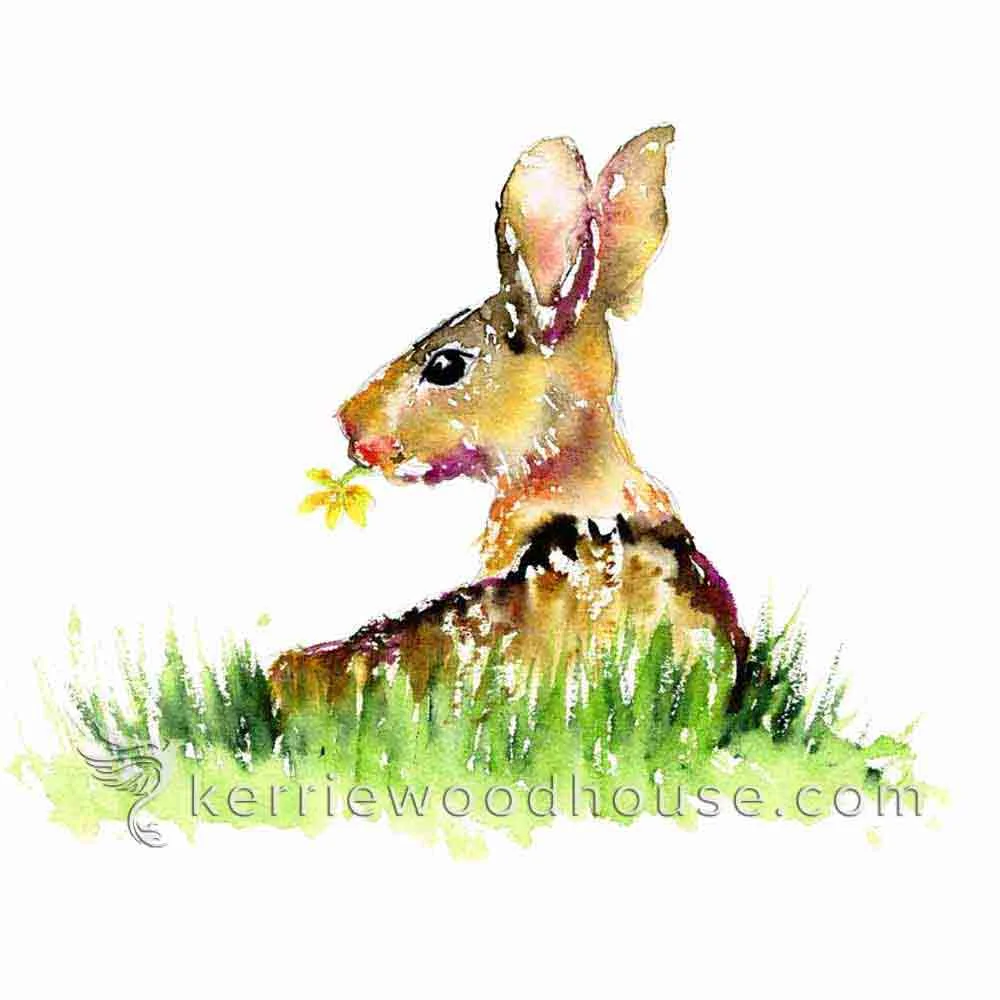 A hint of grass is enough to place this bunny in the fresh air