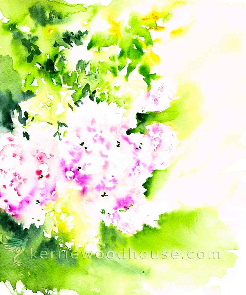 Hydrangeas no 2- Sunny Abstract (Watercolour on Paper 8” x 10”)