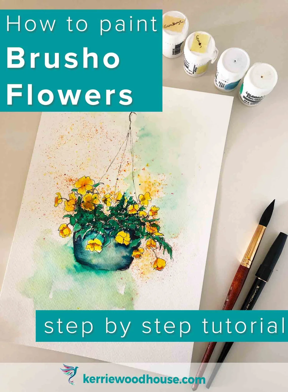 How to Paint Brusho Flowers step by step ink and wash — Kerrie Woodhouse