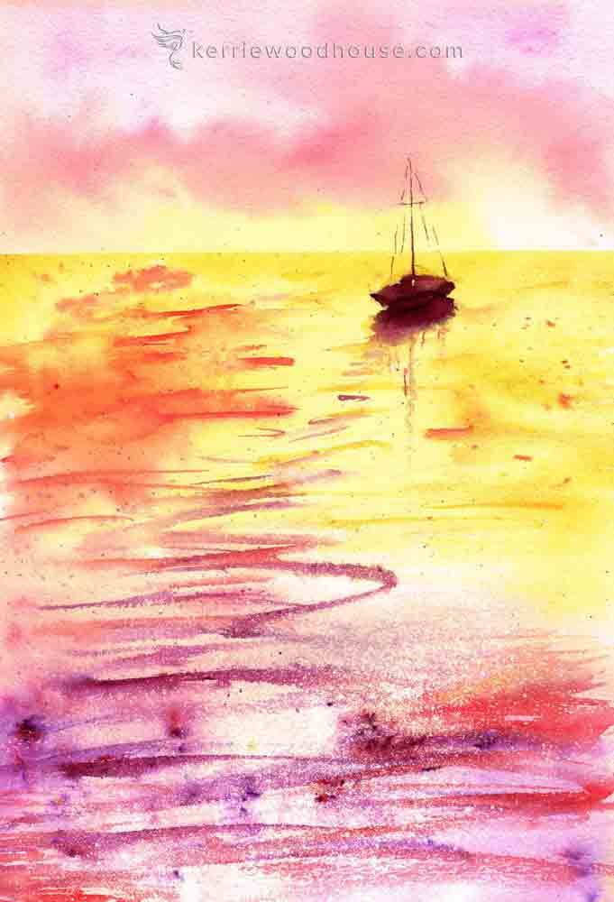 In this watercolor painting, I drizzled liquid masking fluid in