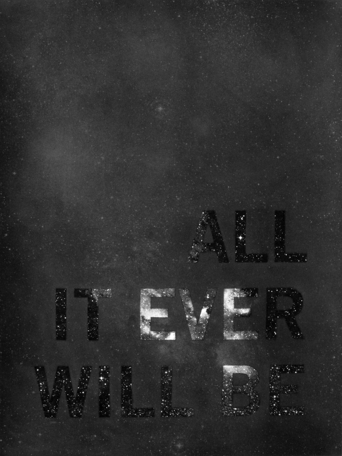   All It Is, And Ever Was, And Ever Will Be , 2010 Graphite and diamond powder over silkscreen on paper 18 x 24 inches 