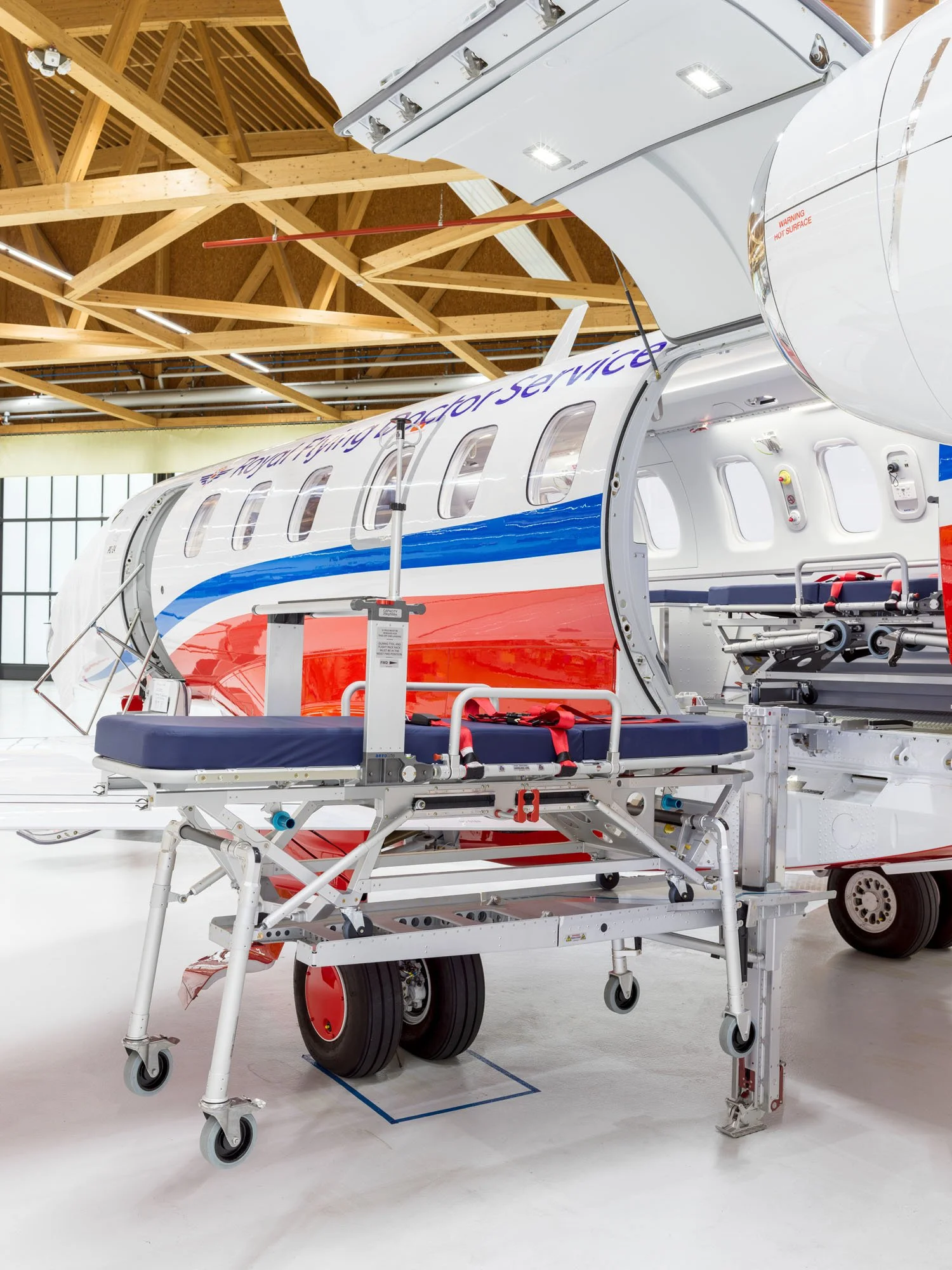 Pilatus PC-24 aircraft for the Royal Flying Doctor Service inside a hangar