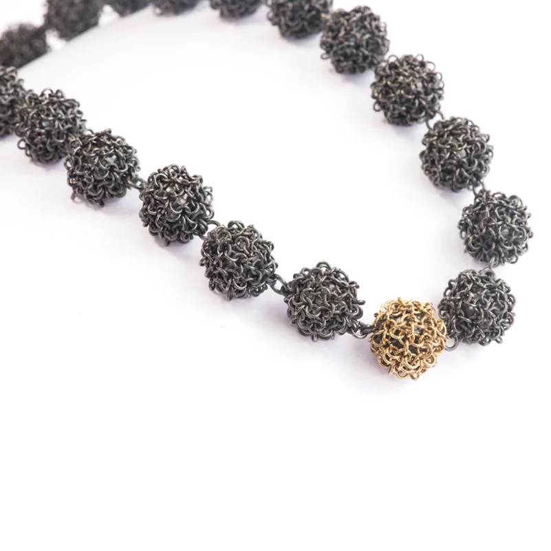 Oxidised Silver and 18ct Gold Bobble Necklace