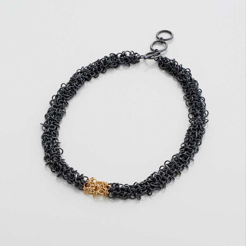 Oxidised Silver and 18ct Gold Large Link Necklace