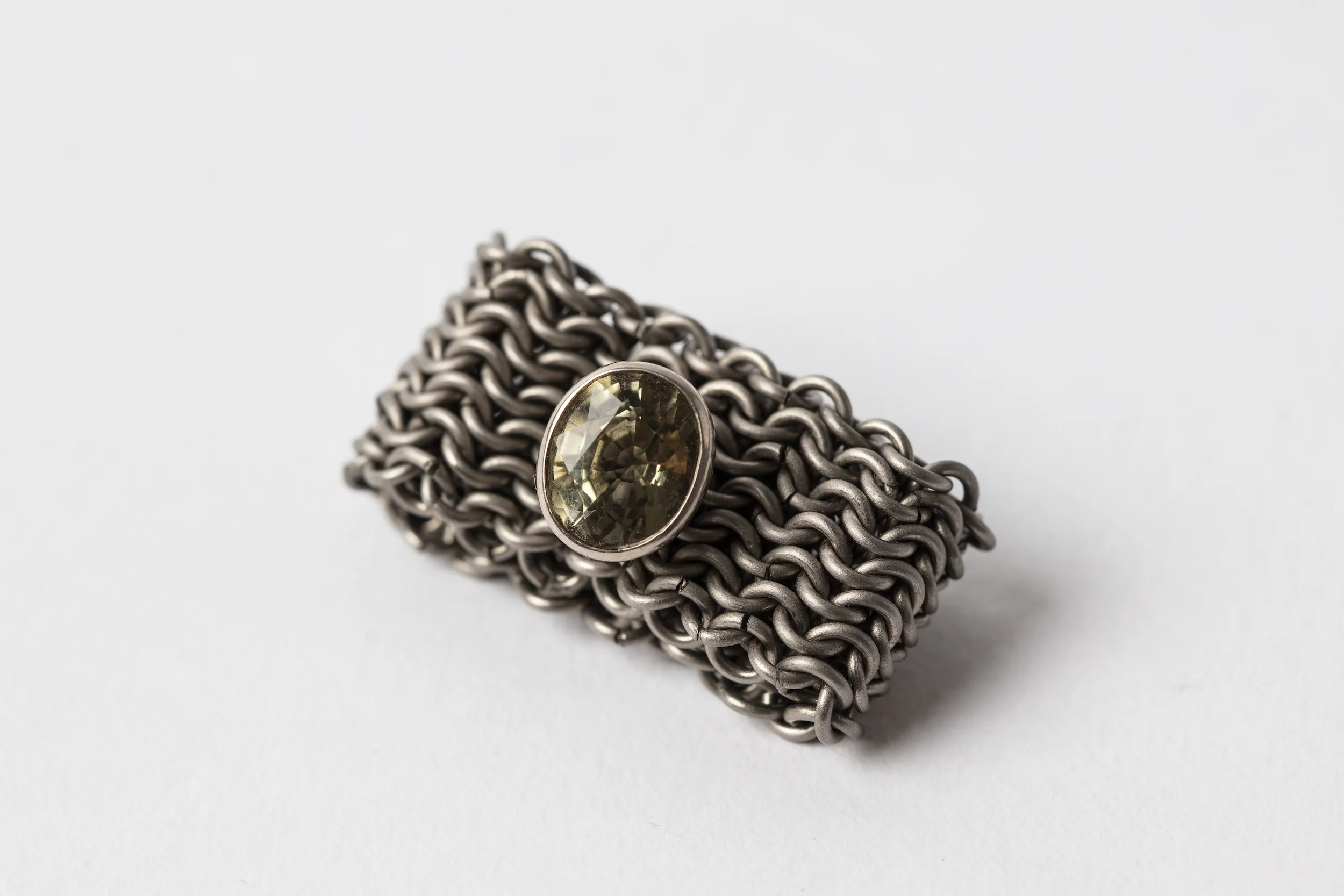 Titanium Basket Ring with Tourmaline set in 18ct White Gold