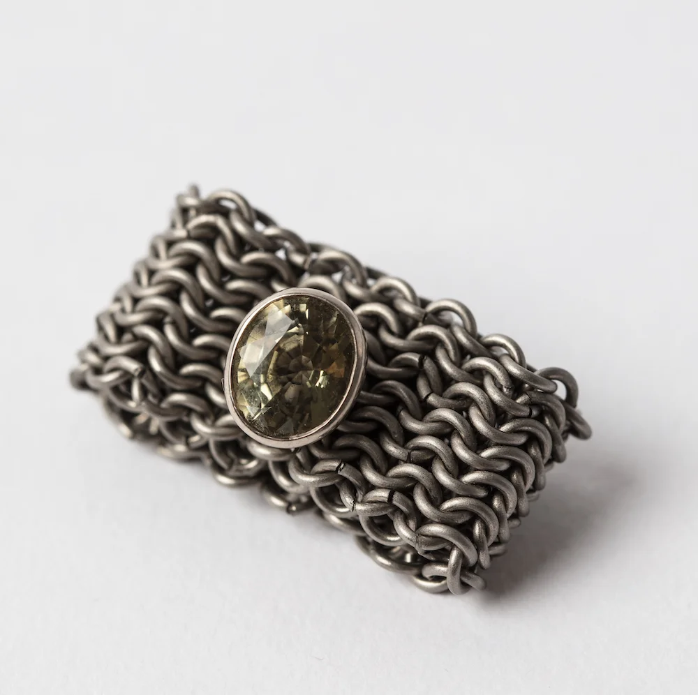 Titanium Basket Ring with Tourmaline set in 18ct White Gold