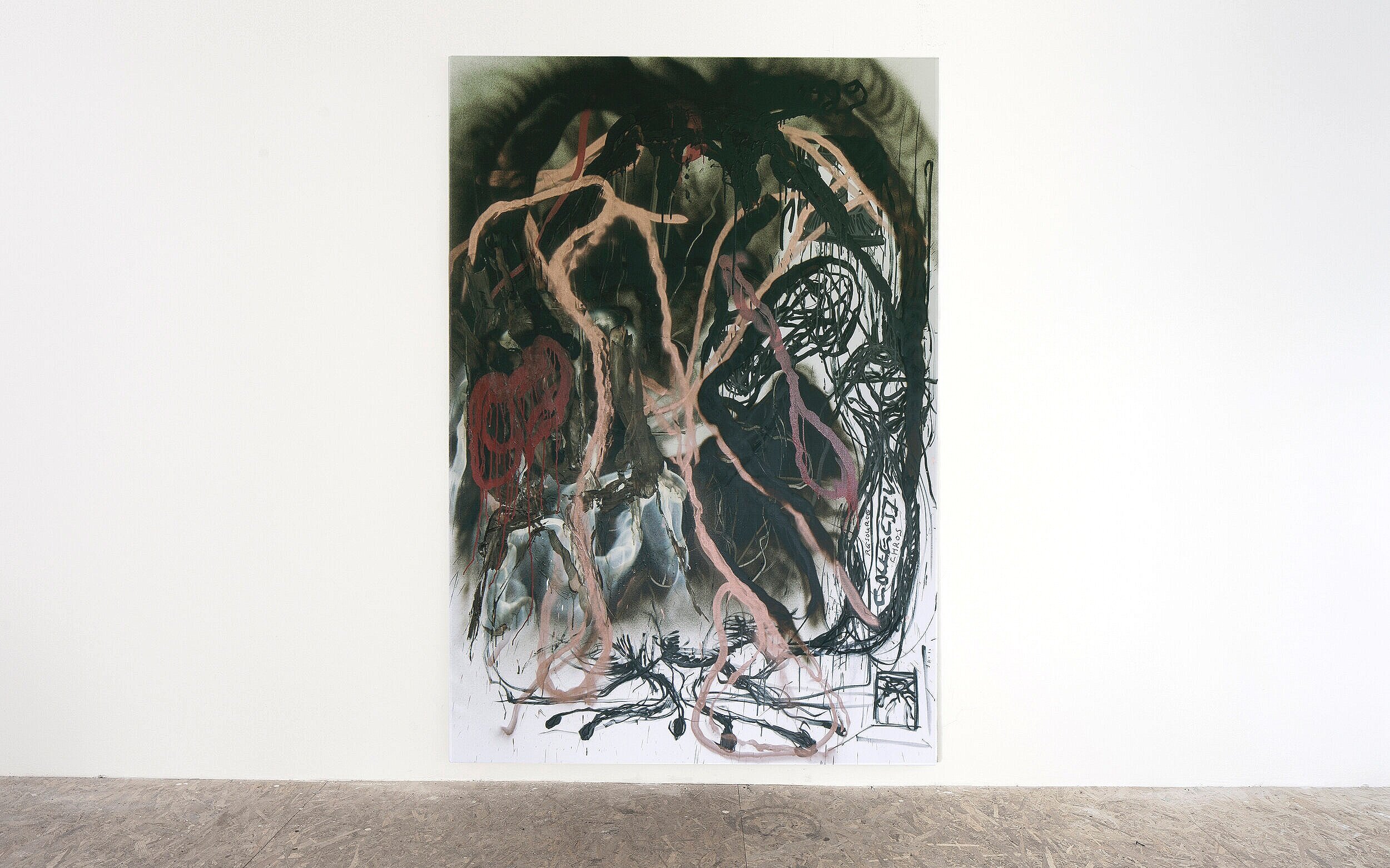  ERUPTION, 210 x 150 x 4 cm, 2020, Charcoal, Ink, permanent marker, spray paint on canvas  