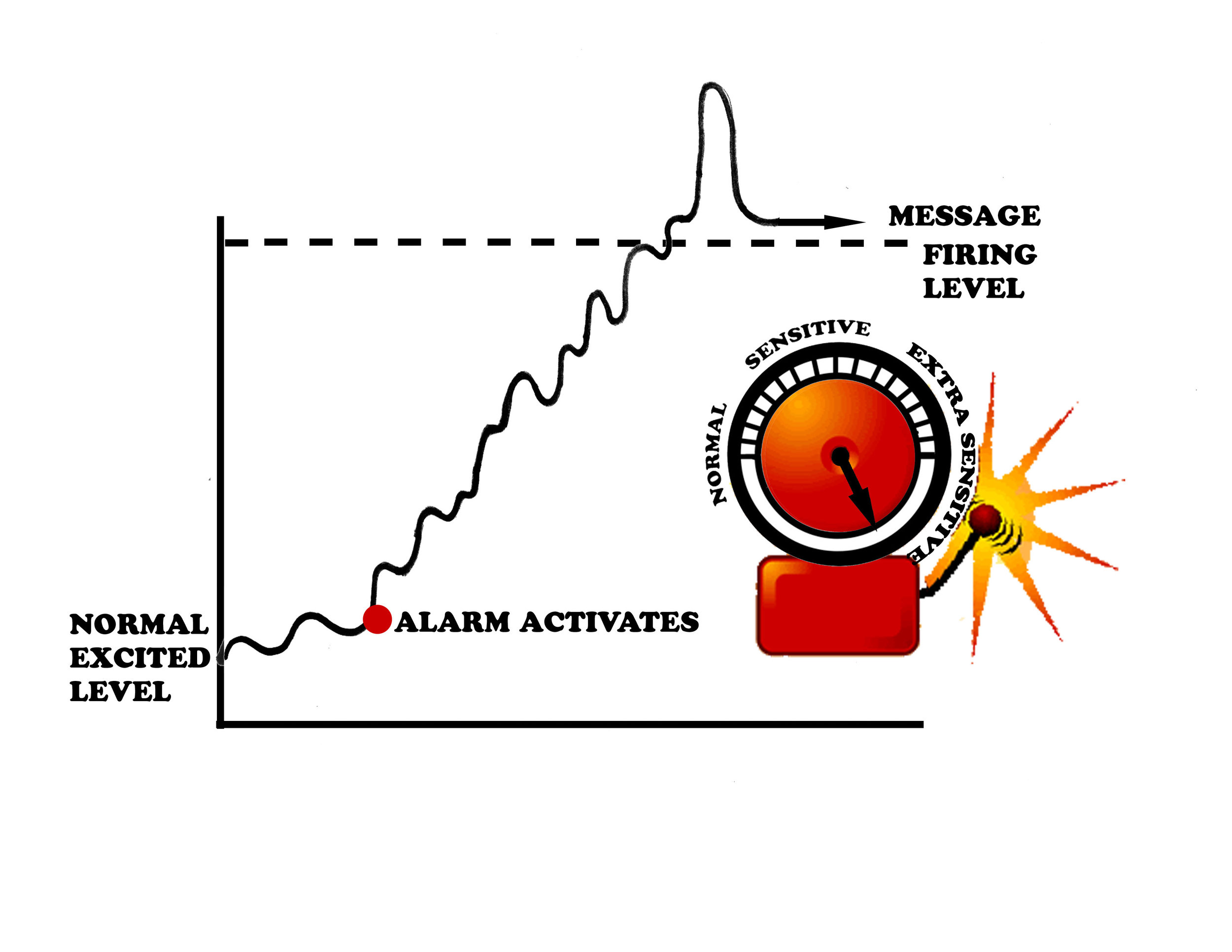 Figure 2: Pain as an "alarm". All our tissues have a nerve supply which has a constant low level buzz of electricity. When the alarm is triggered that electricity shoots and a signal is passed up to the brain to 'potentially' bring about the experience of pain. *Image kindly reproduced with permission from Louw & Puentedura (2013)