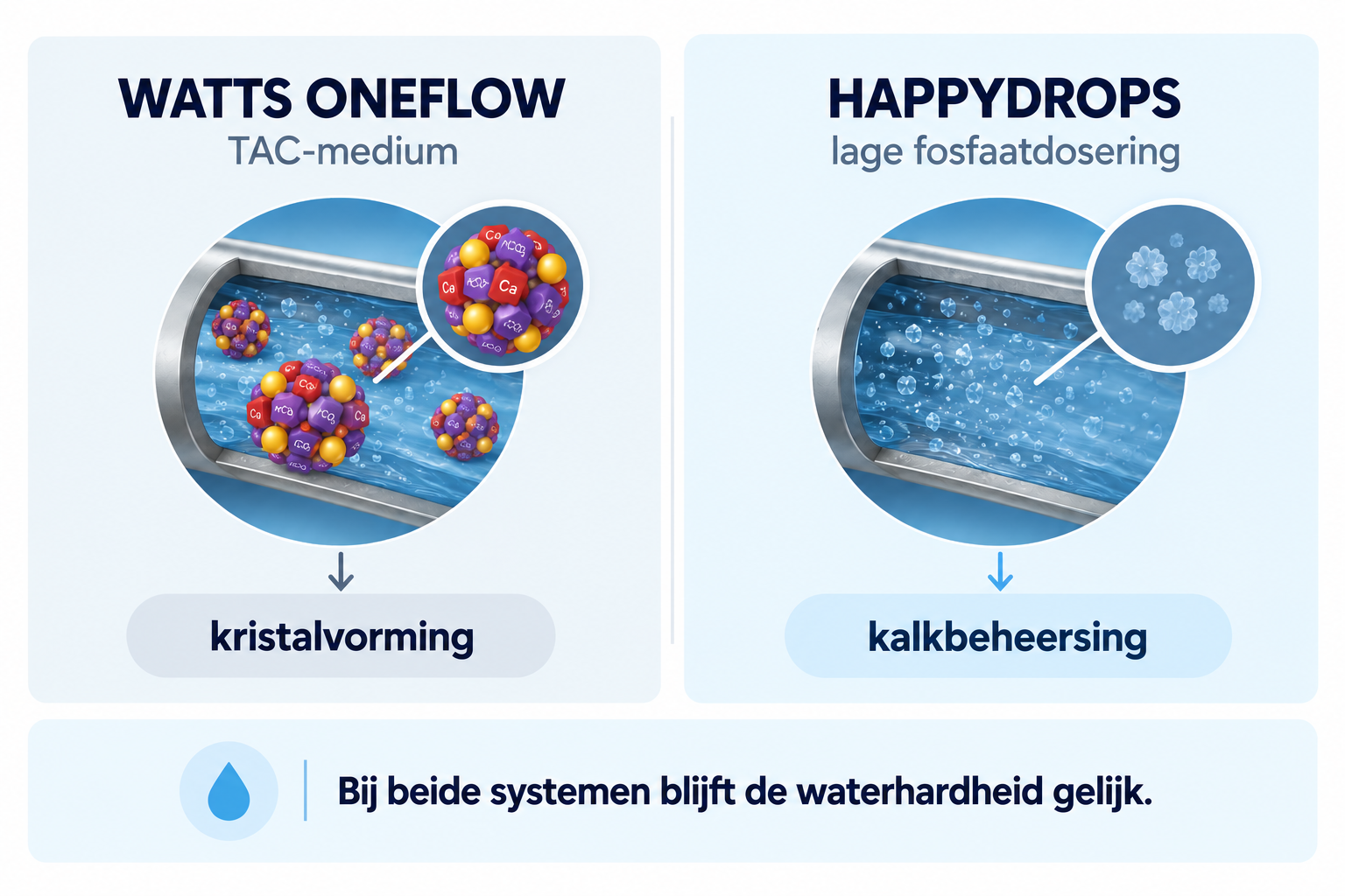 Vergelijking van TAC-technologie van Watts OneFlow en fosfaatdosering van HappyDrops