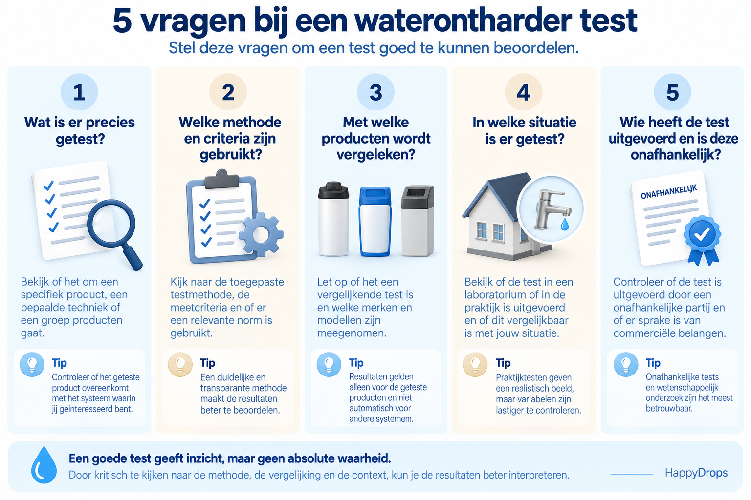 Vijf vragen om de betrouwbaarheid van een waterontharder test te beoordelen