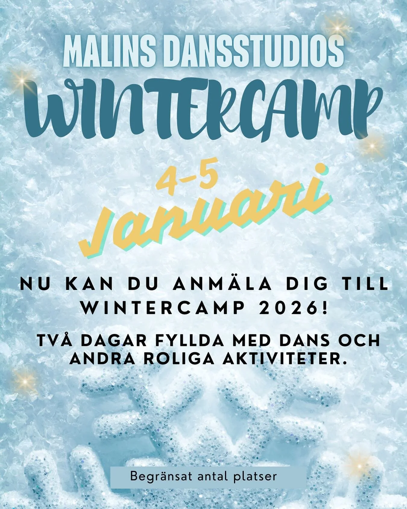 Ni har v&auml;l inte missat att anm&auml;la er till Wintercamp 4-5 januari? ❄️ B&auml;sta starten p&aring; det nya &aring;ret! 

Niv&aring; 1-4: 08.00-15.30
Niv&aring; 5-6: 16.00-21.30

S&auml;kra din plats idag! Mer info p&aring; hemsidan ✨