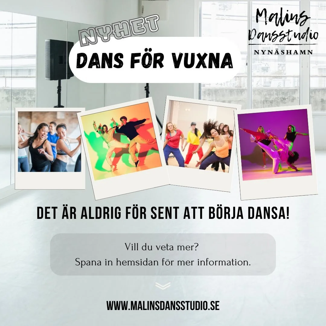 Ny dansgrupp f&ouml;r vuxna med start v. 7 - nu k&ouml;r vi ✨💃

Vill du veta mer om kursen, anm&auml;lan eller boka ett prova-p&aring;-tillf&auml;lle? Bes&ouml;k d&aring; v&aring;r hemsida.

V&auml;lkommen att dansa med oss!
