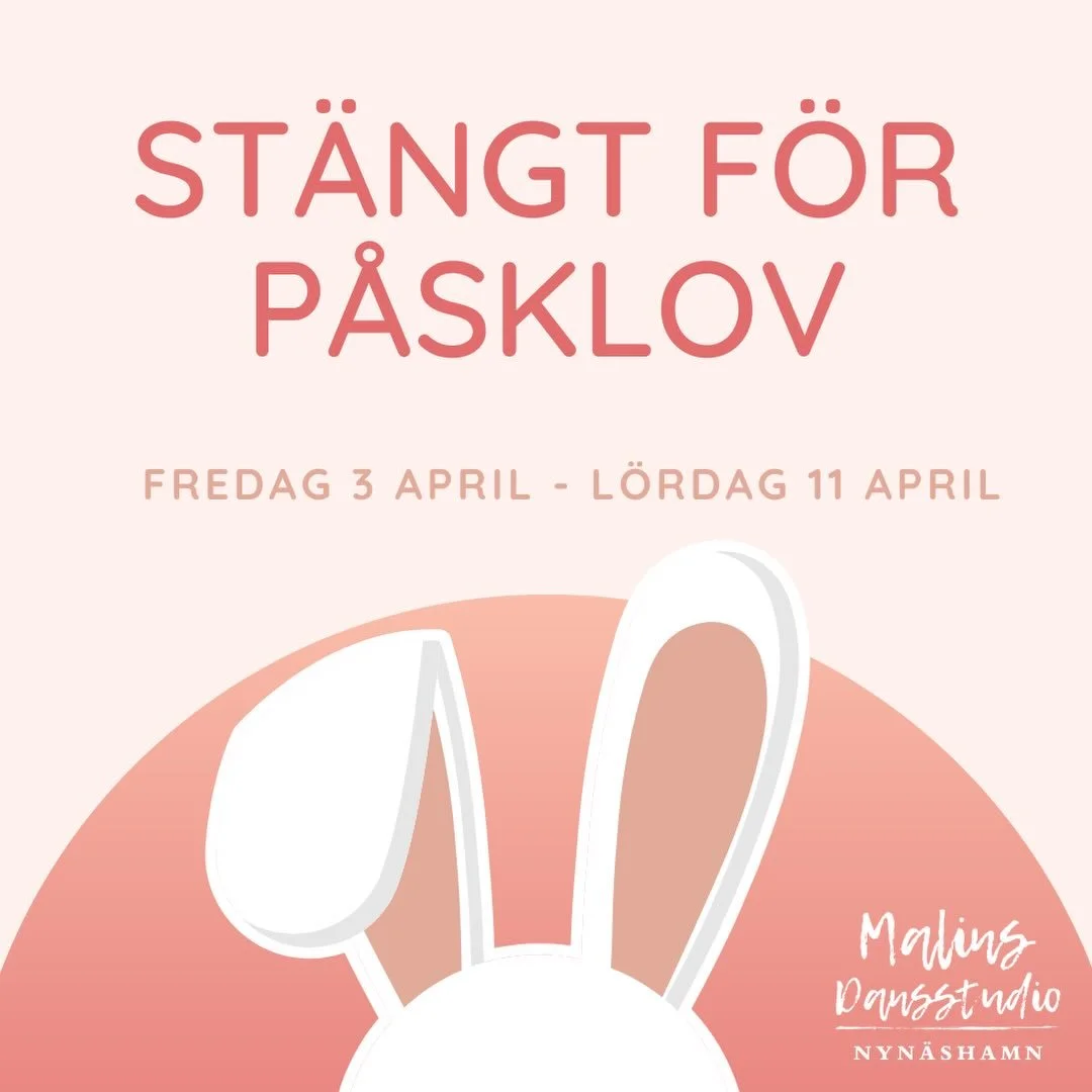 Snart dags f&ouml;r p&aring;sklov 🌼 

Vi har har st&auml;ngt f&ouml;r lov fredag 3/4 till l&ouml;rdag 11/4. 

Idag (sk&auml;rtorsdagen) dansar vi som vanligt. 

GLAD P&Aring;SK 🐣