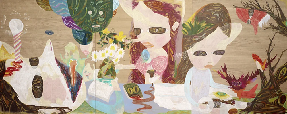 Momoiro no tsue, 2010 3m x 1m20cm Colour pencils on wood