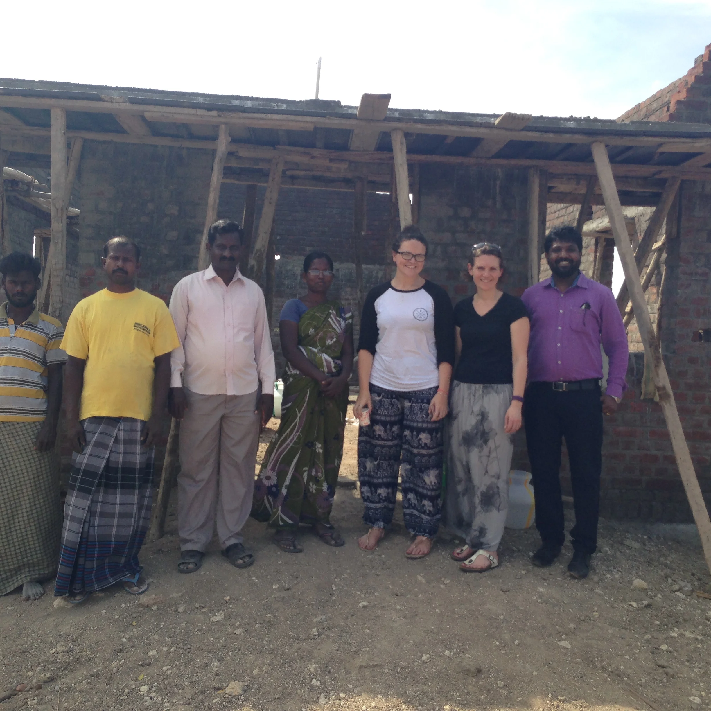 2 local builders, Pastor Thomas, Jegajothi, Alice Hepworth (HTC, UK), Sherry Secker (Rhema Partnership, UK), Gold Milan (Superintendent - Rhema Gardens, India)