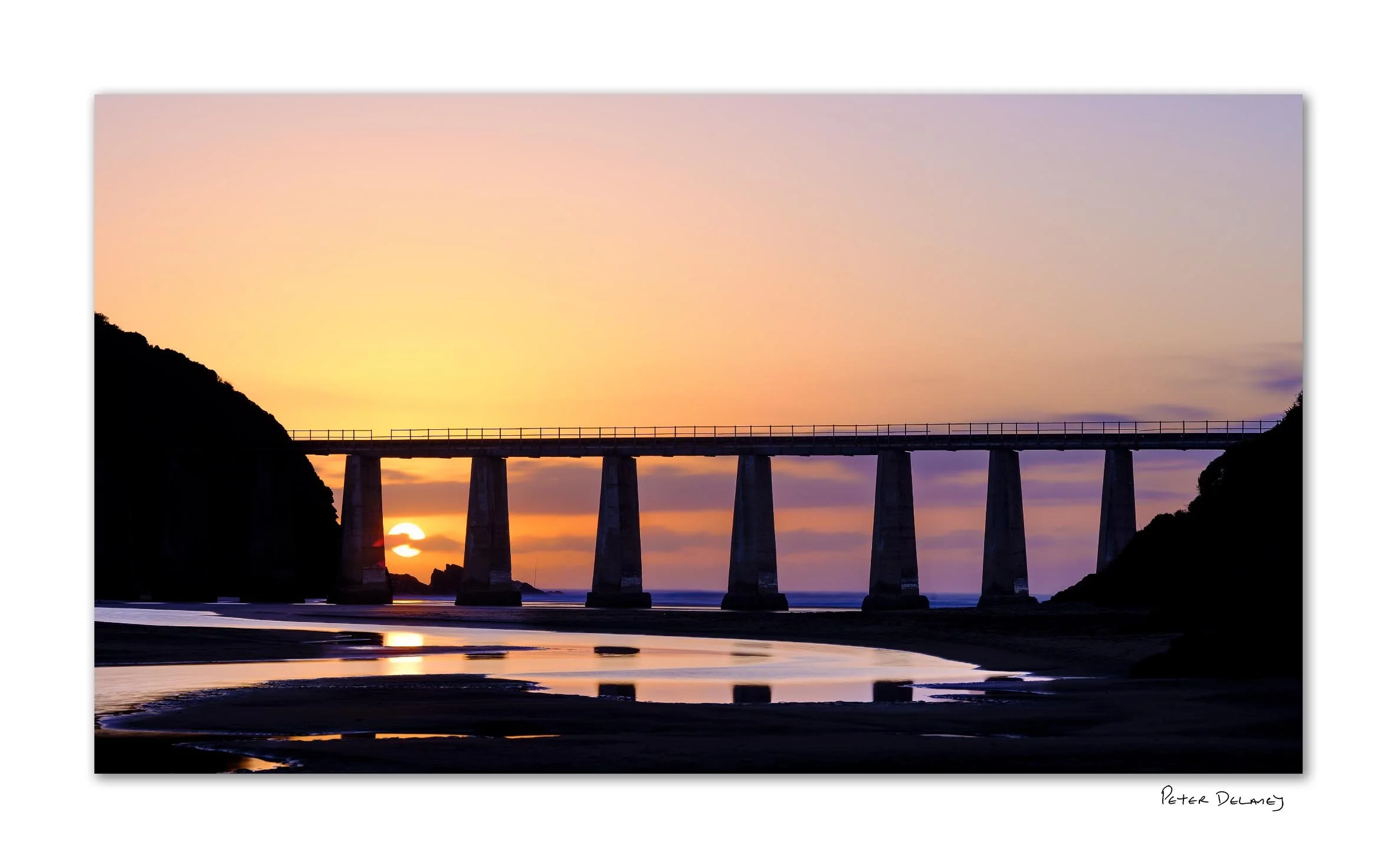 Kaaimans River Bridge at sunrise, Garden Route, South Africa — colour panoramic acrylic print by Peter Delaney
